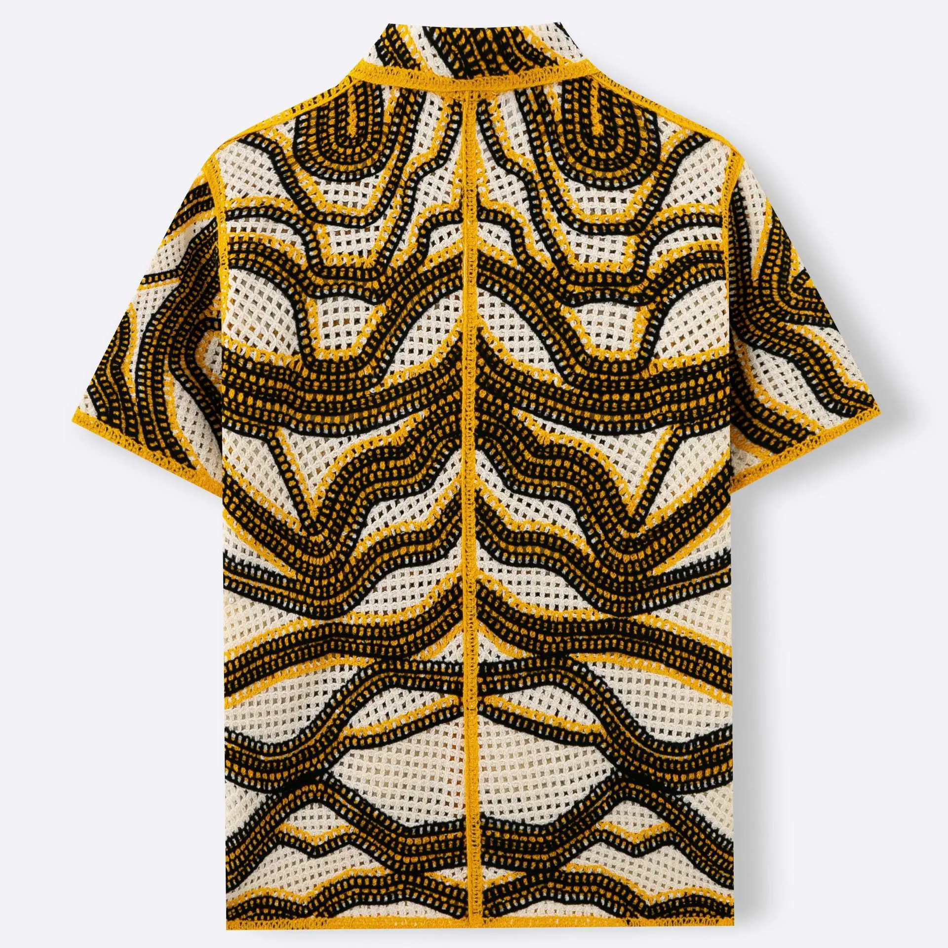 Men's luxury fashion American casual crochet striped knitted cardigan retro water-soluble short sleeved polo shirt top