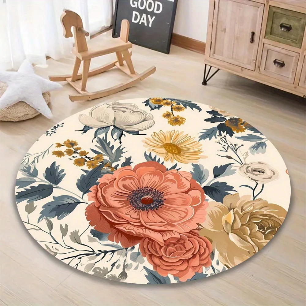 

1 шт., круглый ковер с ярко-розовым и персиковым цветом зеленого листа, бархатная ткань с кристаллами, подходит для спальни, гостиной