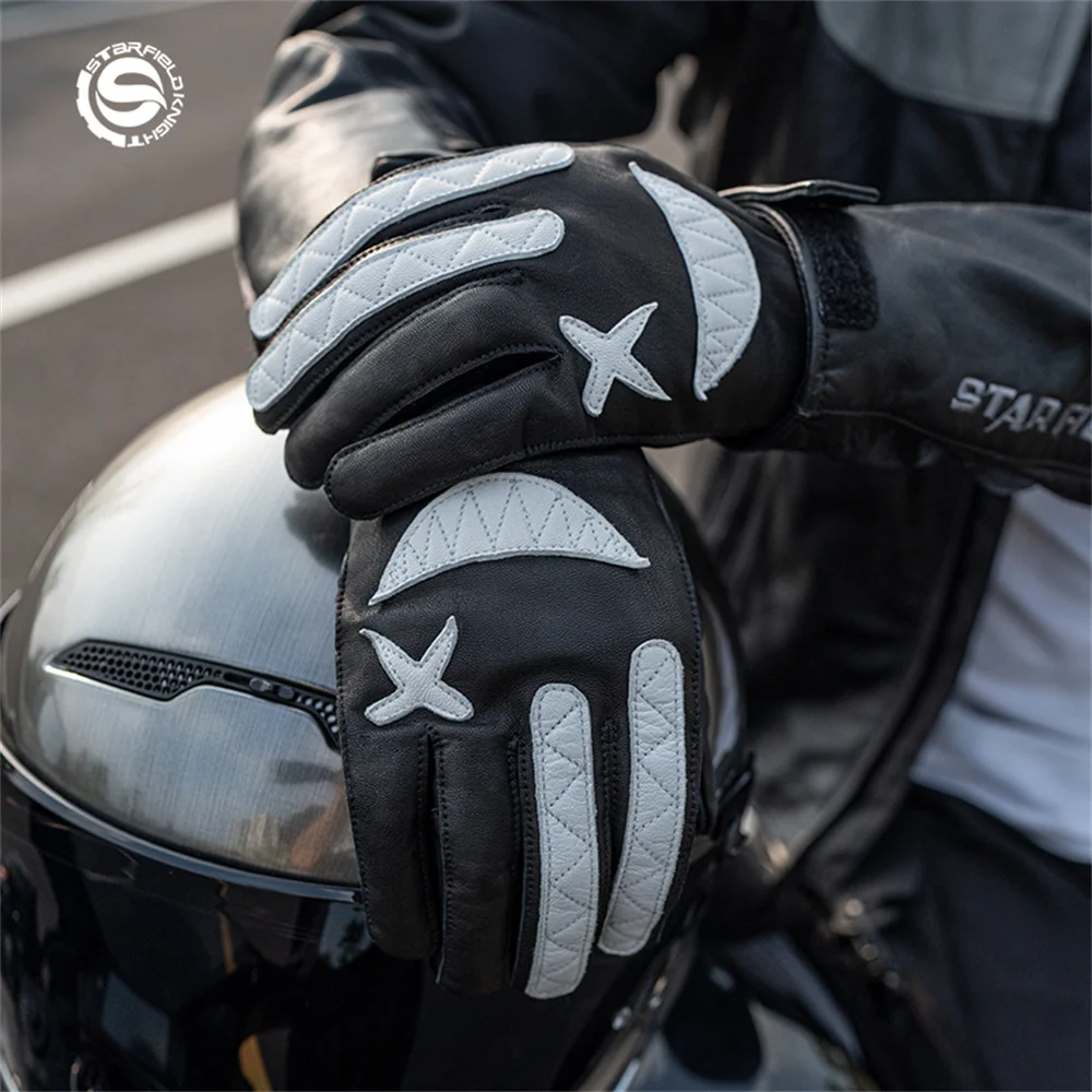 

Goat Leather Motorcycle Racing Gloves Men Touchscreen Biker Glove Black Genuine Leather Non-slip Motorbike Moto Riding Gloves