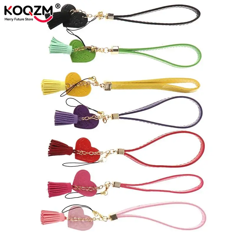 Love Heart Tassel Hand Wrist Lanyard Phone Straps Camera USB Flash Drives String Keychains