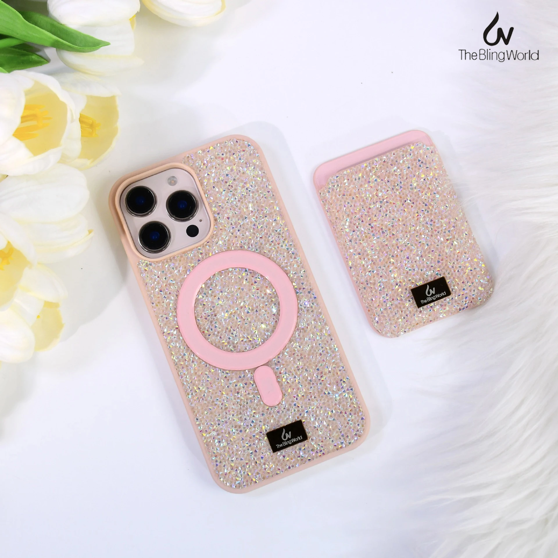 

Магнитный чехол для телефона с бриллиантами для Iphone 16, 15, 14, 13, Pro Max, роскошная сумка с магнитной картой с блестящими кристаллами одного цвета