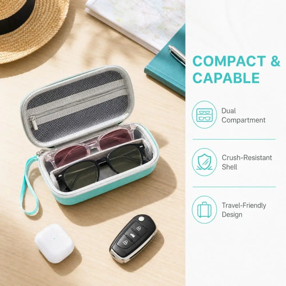 

2-Grid Glasses Storage Box Hard Shell Large Capacity EVA Sunglasses Box Portable Anti-lost Sunglasses Storage Box