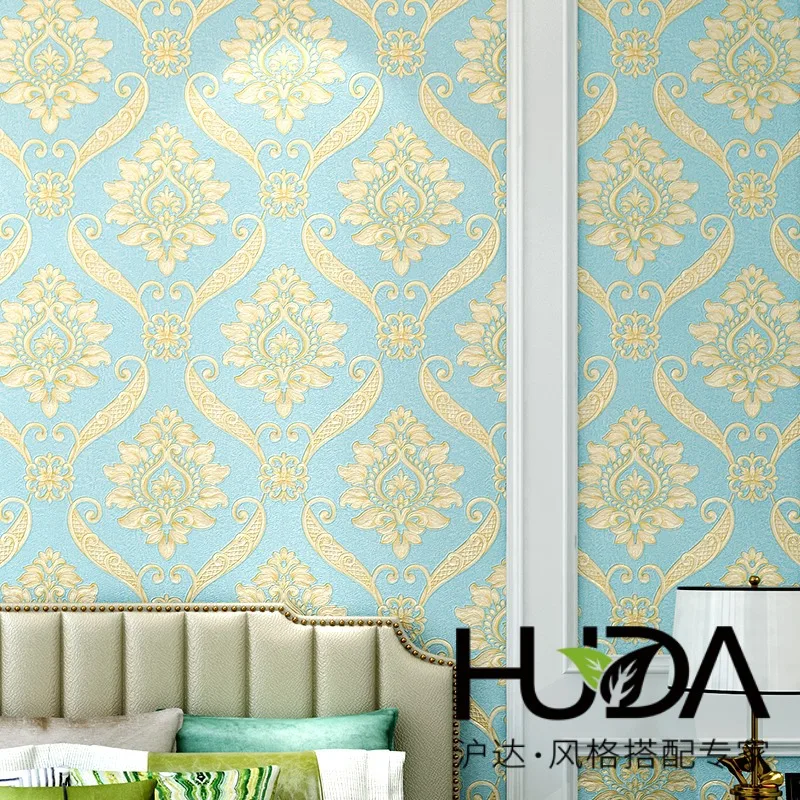 ورق حائط دمشق أوروبي منقوش ثلاثي الأبعاد مقاوم للماء ذهبي مريح لغرفة النوم وغرفة المعيشة وخلفية التلفزيون الهندسية #4