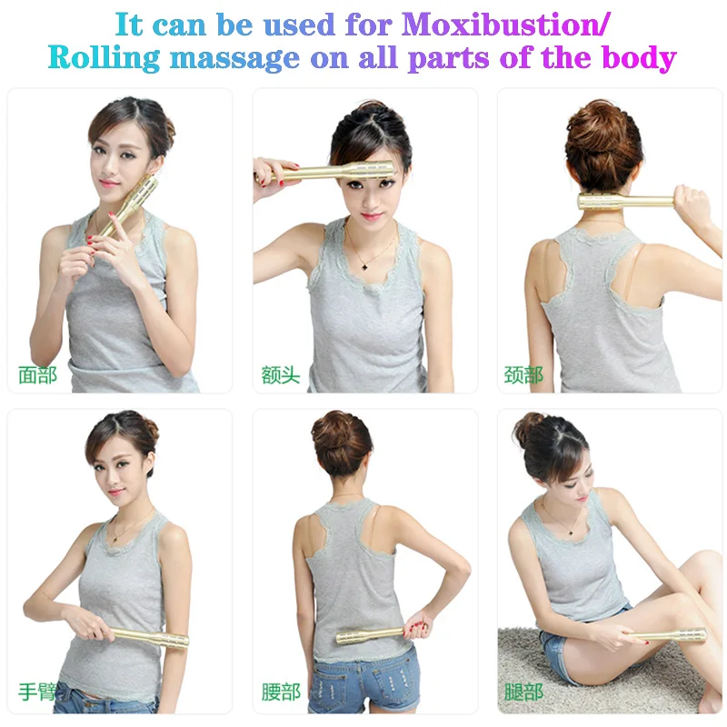 Brass Moxibustion Rod Handhold Moxa Stick Burner Rotable Beauty Firming Massager Warm Body Acupuncture Meridian Massage Lose Fat