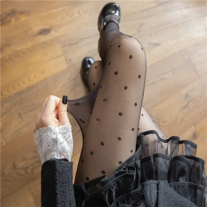 Collant Donna Nero Lolita Dolce Ragazze Collant Vita alta Calza corpo Polka Dot Coscia alta Calza Collant Donna Stretto