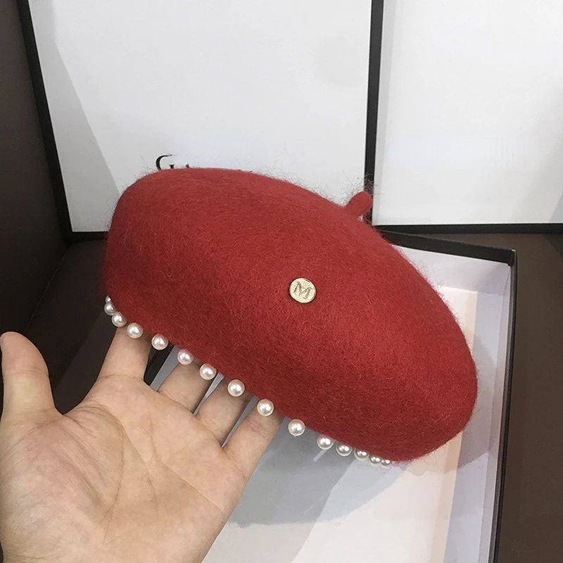 Hats for Women Winter Woolen Pearl Beret Women\'s Retro Literary Temperature Painter Hat Warm Girls Casual Parent-child Beret