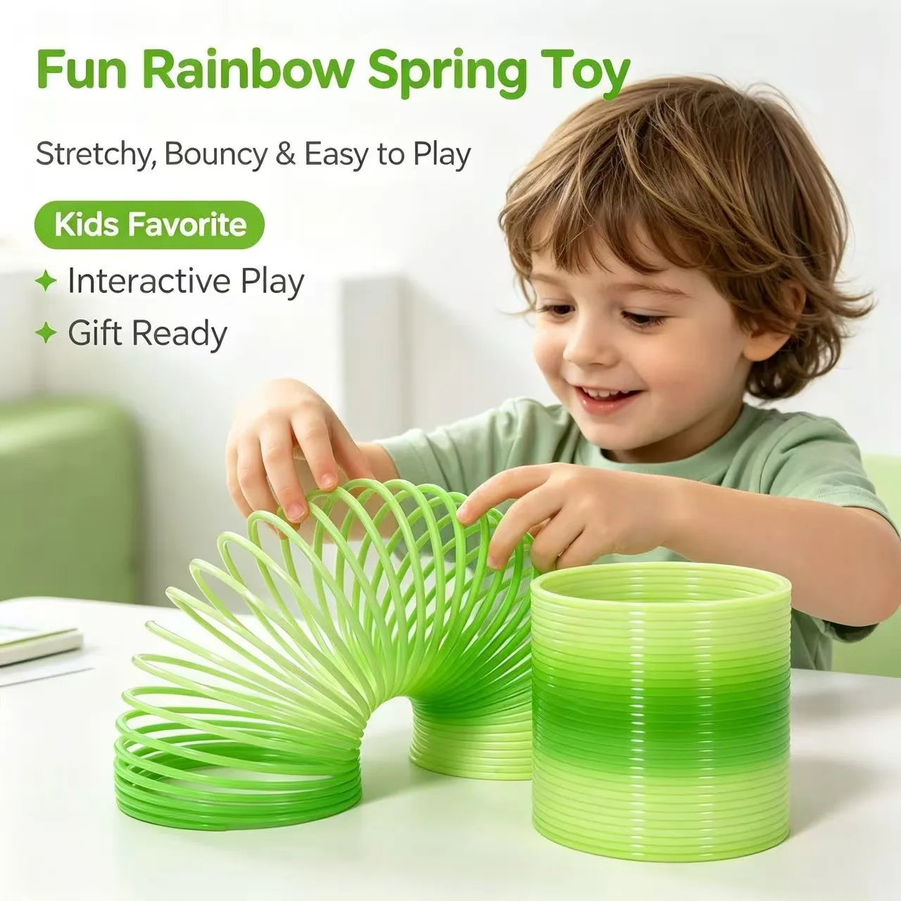 1/3/6pcs  Gradient Green Magic Rainbow Spring Toy Elastic Plastic Spiral Fidget Toy  Creative Party Favors for Kids