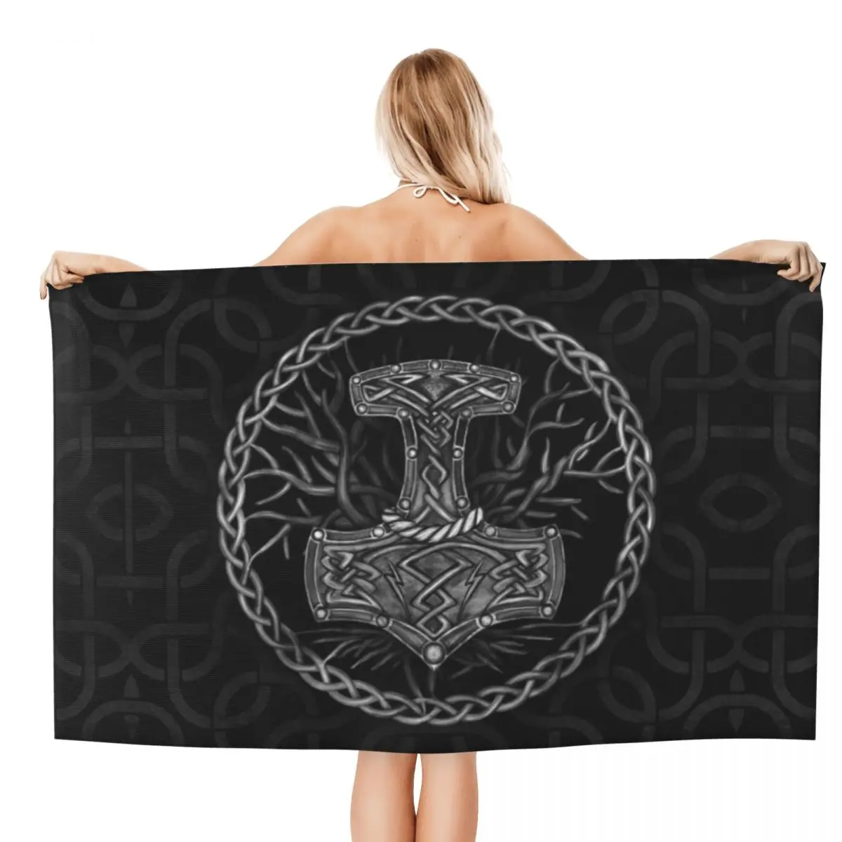 Custom Mjolnir The Hammer Of Thor And Tree Of Life Bath Beach Towel Microfiber Norse V-Viking God Shower Sports Yoga Towels