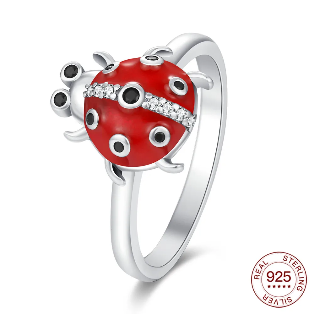 925 Sterling Seven-Spotted Ladybug Ring Hypoallergenic Ring Holiday Blessing Everyday Outfits Jewelry Gift For Women