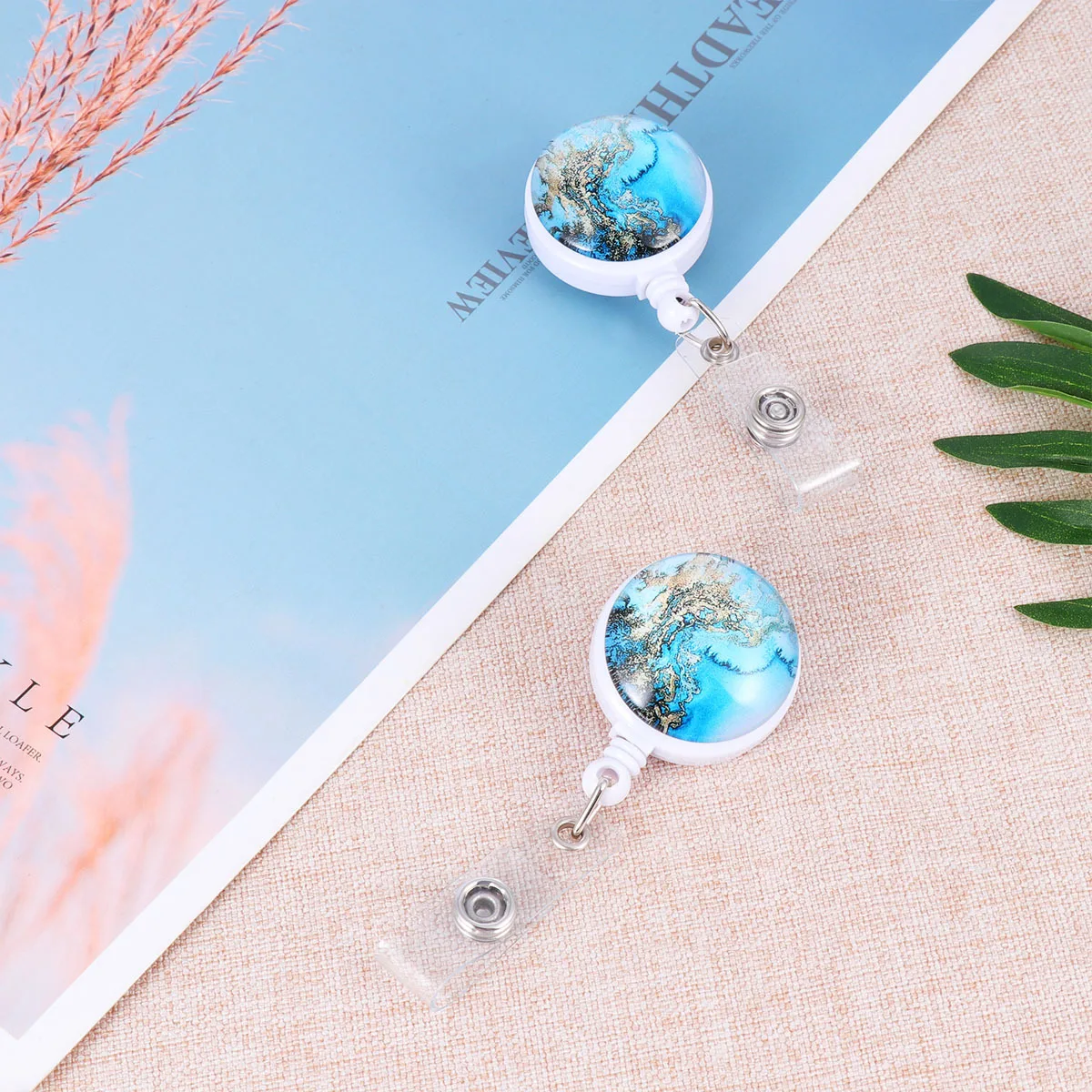 2Pcs ABS Retractable Badge Holder Nurse Doctor Student Exhibition Id Clips Badge Reel White Belt Clip Blue