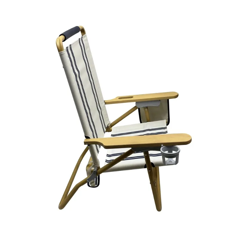 

NEW Wood Arm Resort Comfort Beach Fabric Chair, Blue Stripe