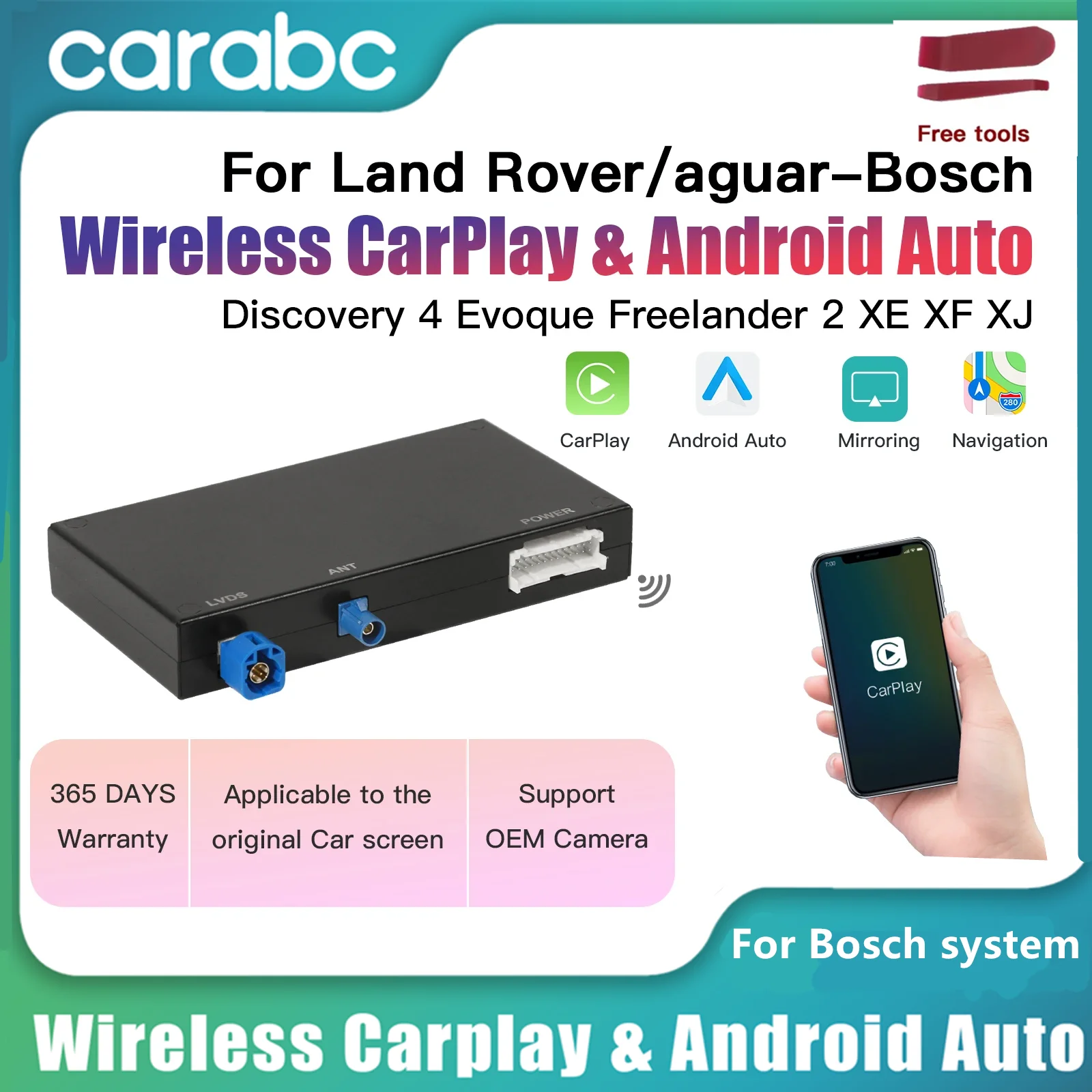 CARABC Wireless CarPlay Android Auto Fits For Land Rover Jaguar Bosch Discovery4 Evoque Freelander2 XF XJL XE  Mirroring Decorde