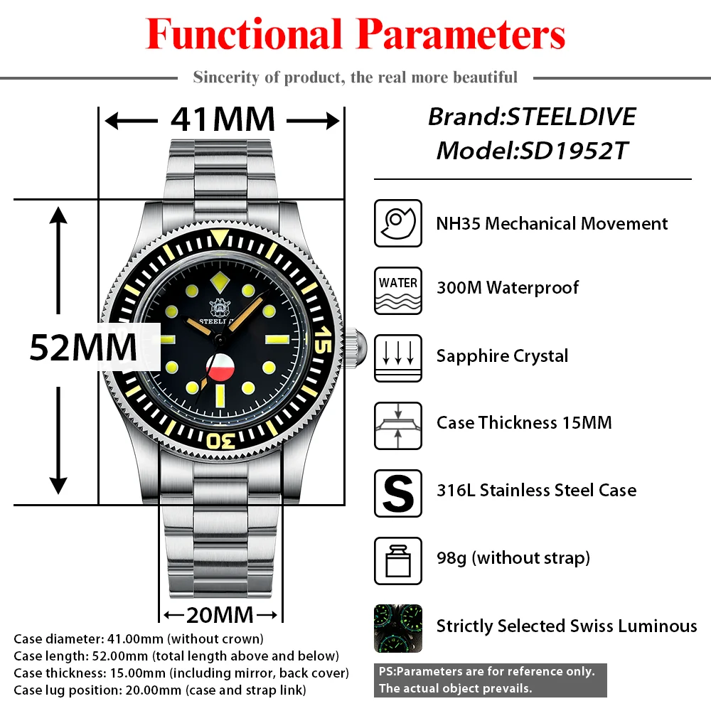 STEELDIVE SD1952T V3 Fifty Sturgeon 30Bar Waterproof Sapphire Mirror Ceramic Bezel Super Luminous NH35 Men Mechanical Dive Watch