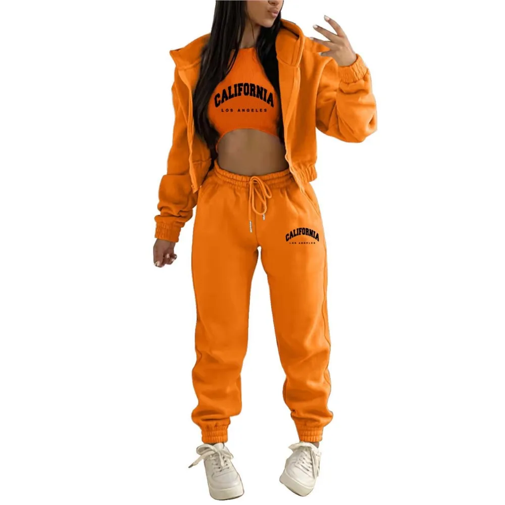 Autumn And Winter New Fleece Hoodie Letter Print Hooded Women\'s Suit Fashion Loose Casual Sports Pants Female 3 Piece Set 2024