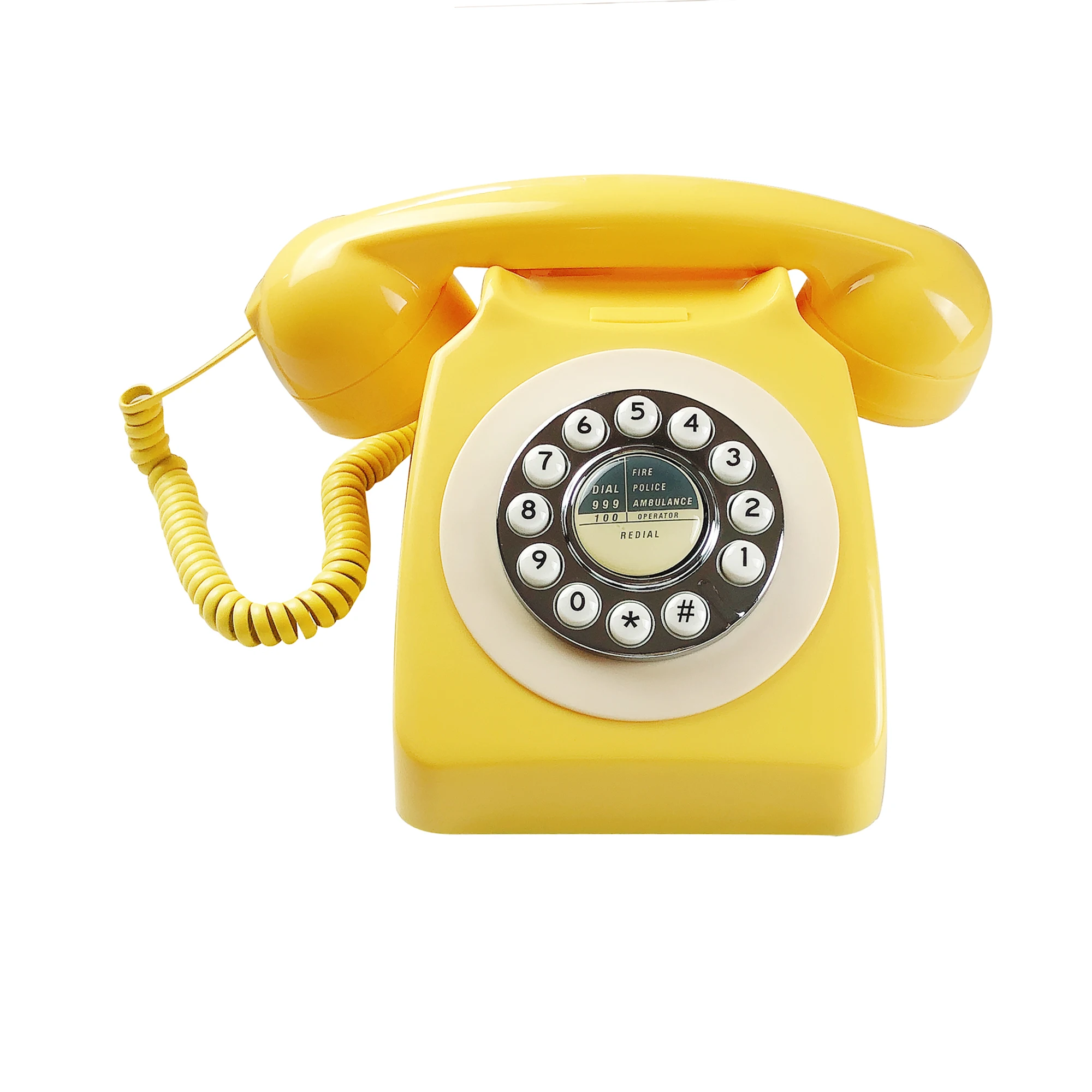 Retro Yellow Telephone for Home Office, Corded Classic Old Fashion Landline Phone, Wired Antique Decorative Desktop Phones