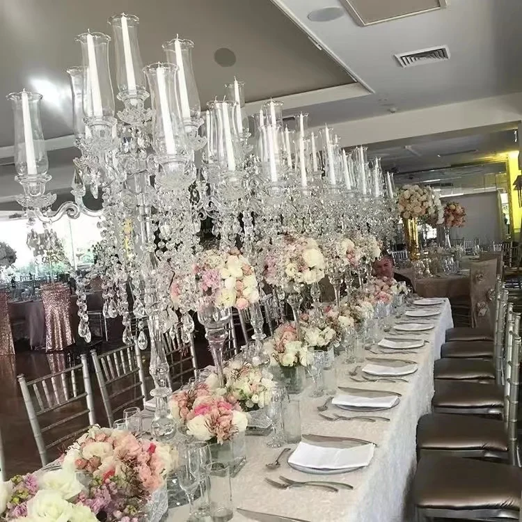 European 9 Arms Crystal Candelabra Glass Candelabras Centerpieces For Wedding Table Decor