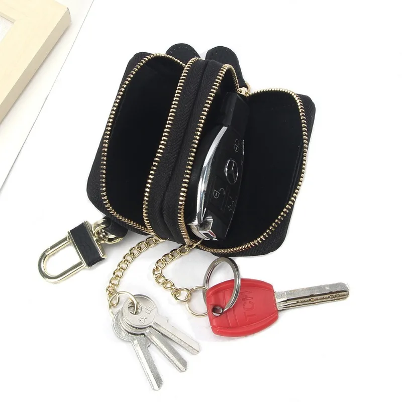 New style double zipper waist hanging leather keycase for storing large capacity car keychain and home keycase