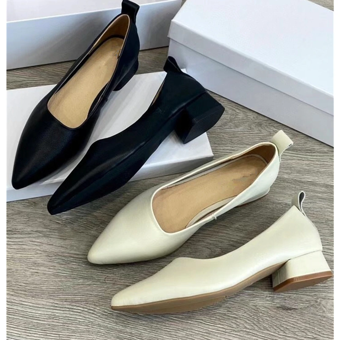 

Dave&Di French Fashion Genuine Leather Women's Lefu Shoes Casual and Slip-On Loafers Elegant Women Heel Shoes Woman