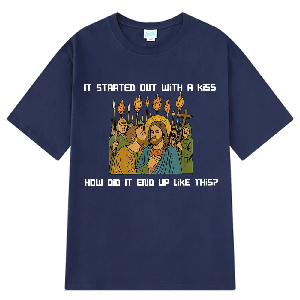 لقد بدأت بقبلة كيف ينتهي مثل للجنسين هذا مضحك ميمي تي شيرت الصيف القطن Harajuku عادية للجنسين تي شيرت