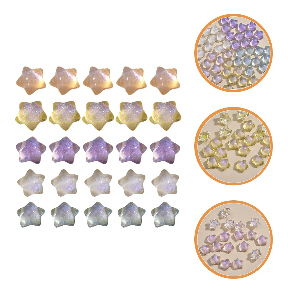 

25 шт. разноцветных бусин-звездочек из смолы для изготовления украшений, декора своими руками, без отверстий, свободные бусины-разделители, для свадебных букетов, поделок