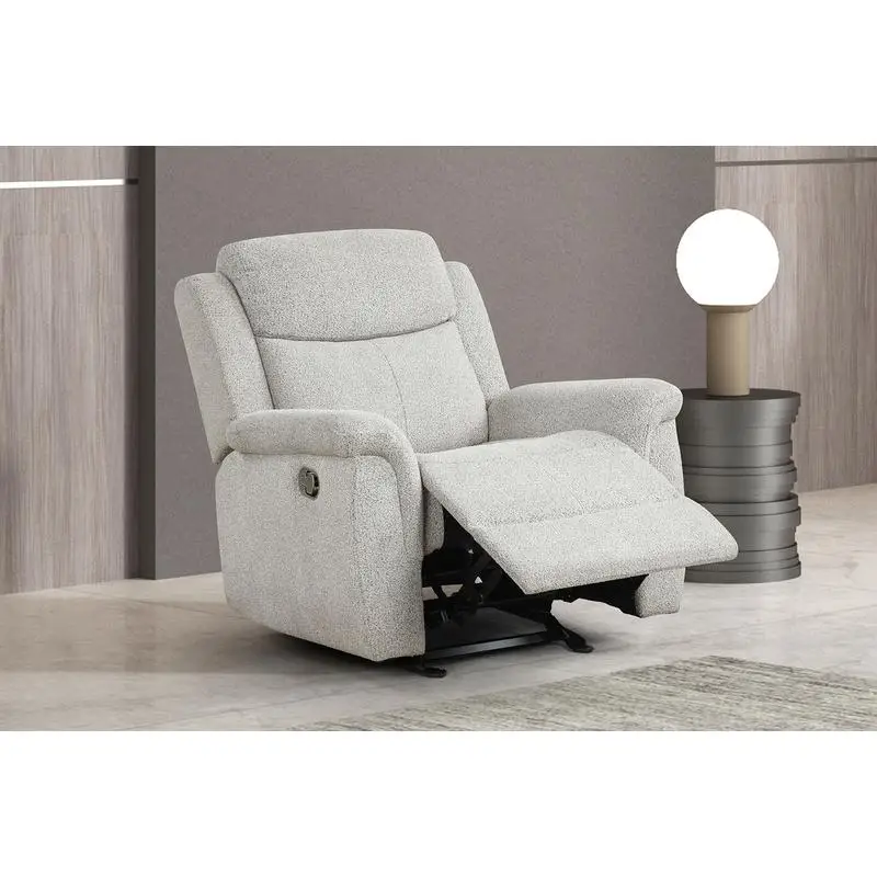 

Contemporary Glider Recliner with Padded Track Arms - Light Gray Finish for Living Room Comfort