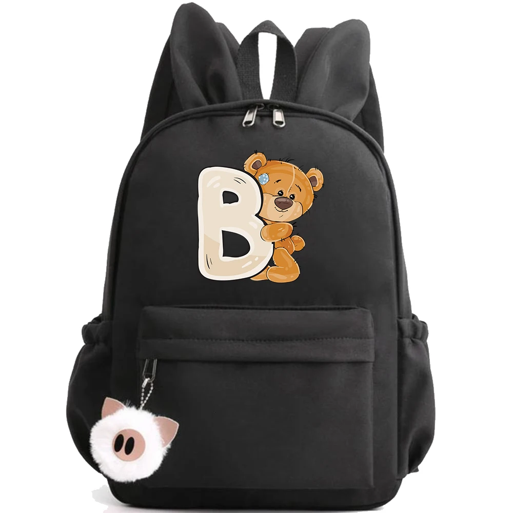 

Cute Little Bear 26 English Letters Backpack Teen School Bag for Girls Boy Backpack Large Capacity Bookbag for Kid Gifts