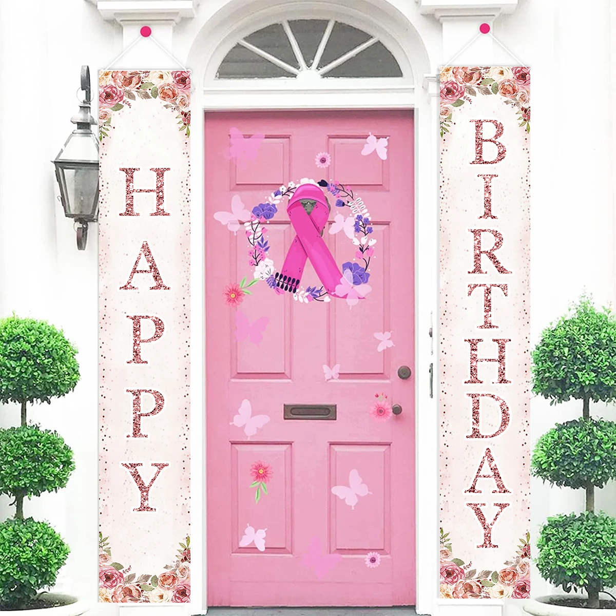 Rose Gold Happy Birthday Door Banner Birthday Hanging Banner Decor Birthday Party Decor Kids Adults Girl Party Supplies Favors