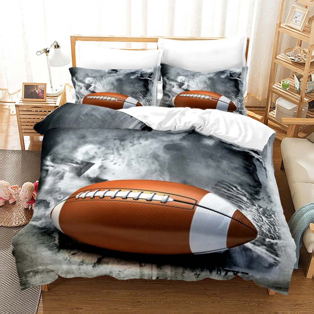 3D American Football Koning Koningin Dekbedovertrek Bal Sport Beddengoed Set voor Kinderen Tieners Jongen Sport Fans 2/3 stuks Polyester Dekbedovertrek