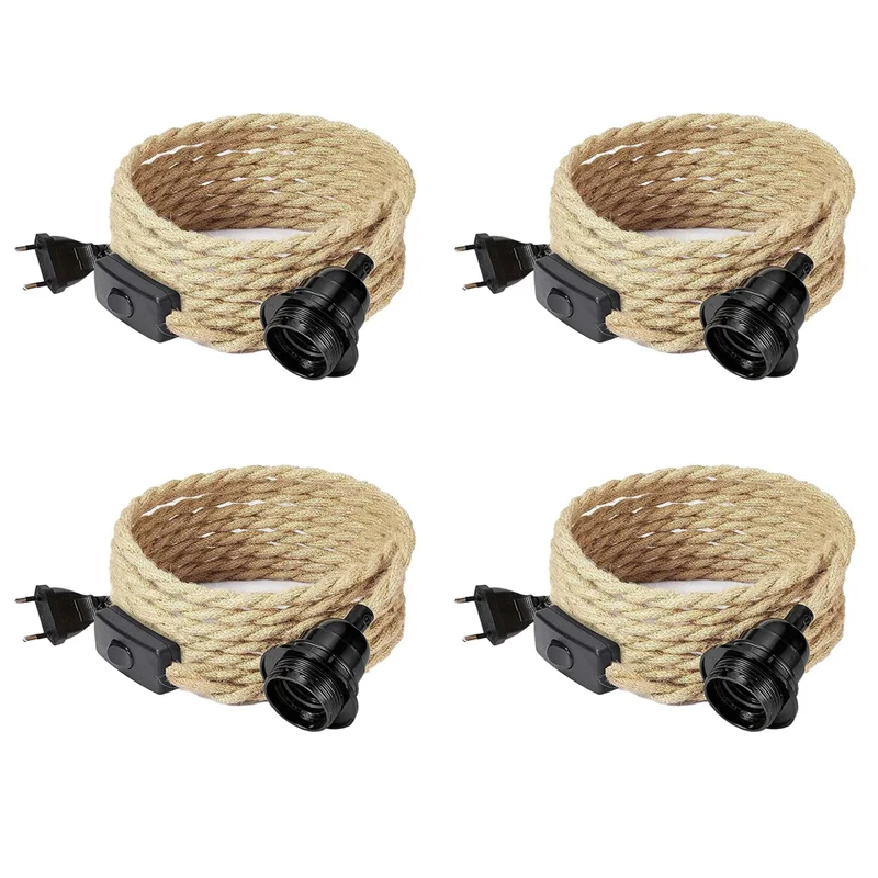 ABVJ-4X cabo de lustre de corda retrô, acessórios de lâmpada de mesa com plugue de interruptor de cabo (sem lâmpada) plugue UE