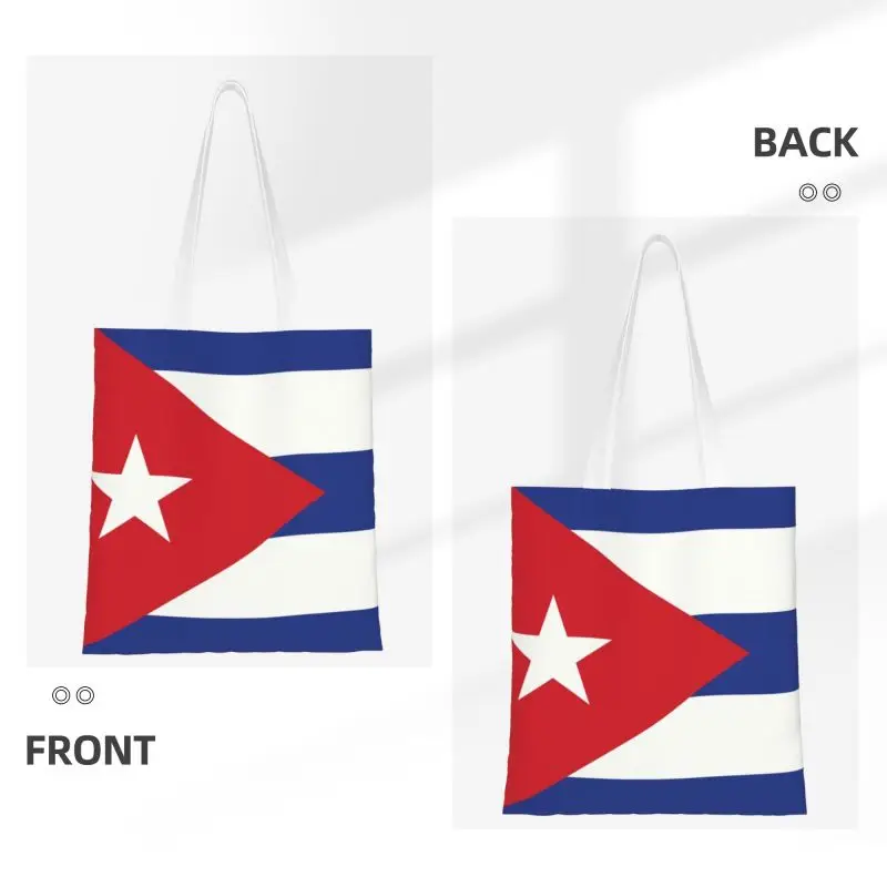 Kawaii Cuba Flag Shopping Tote Bags Recycling Cuban Patriotic Groceries Canvas Shoulder Shopper Bag