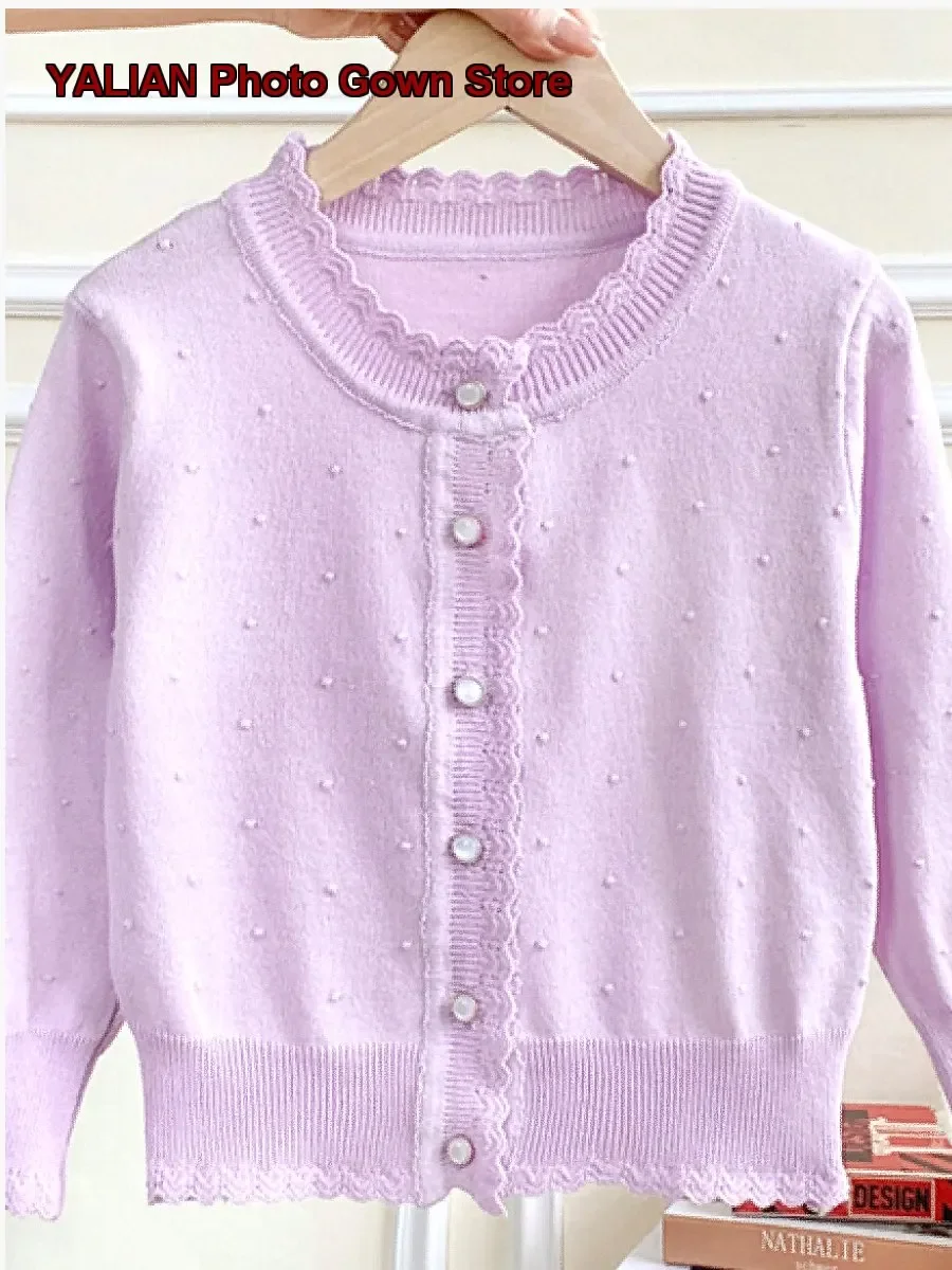 Girls Knit Cardigan Children Ice Silk Thin Summer Air-Conditioning Shawl Outer Layer Spring Autumn Knit Coat Kids