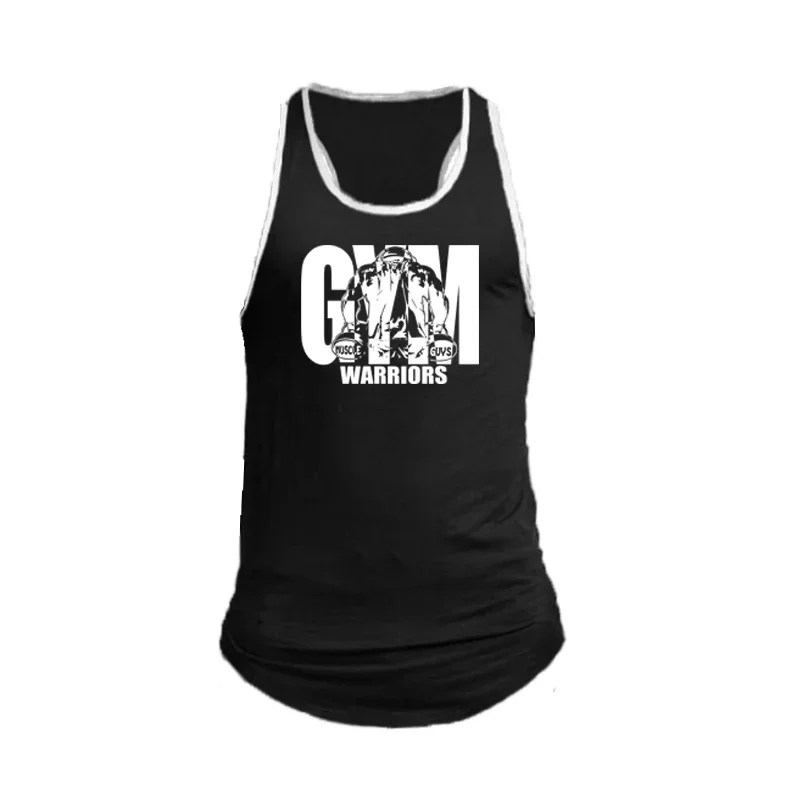 Sommer-Poure-Baumwolle, atmungsaktiv, für Workout, Muskel-Tanktops, ärmellos, schwarz-weiß gespleißt, für Herren, Fitness, Laufen, Sport, Unterhemden