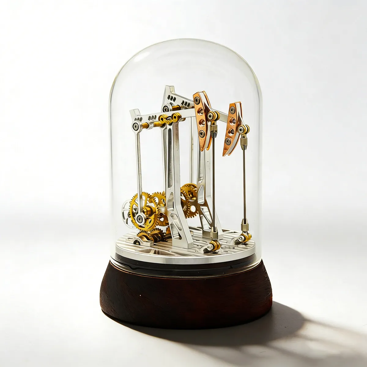 

Mechanical Art Mechanical Oil Pumping Unit Model Wind Up Drive Glass Cover Desktop Ornament Collectible Gift for Men Office