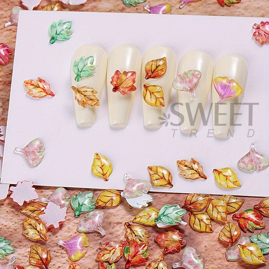 50/100pcs Resin Autumn Maple Leaf Nail Charm Decoration Fall Theme Ginkgo Biloba Shape Delicate Jewelry Accessory Manicure Parts