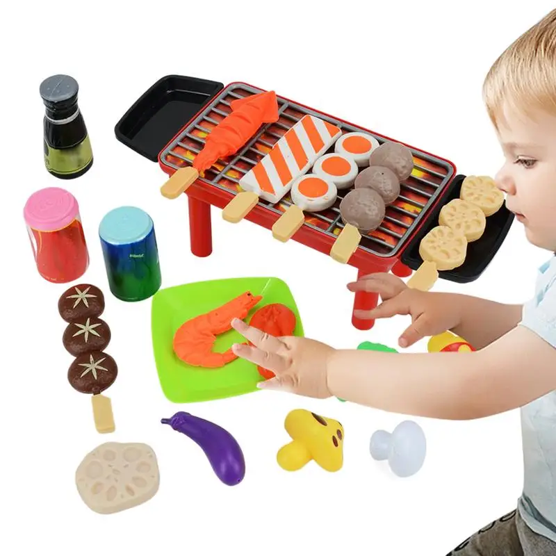 

Kids BBQ Grill Playset Realistic Toddler Grill Kids Cooking Sets Gourmet Cooking Box Toy Food Toys Toy BBQ Grill Set For Kids