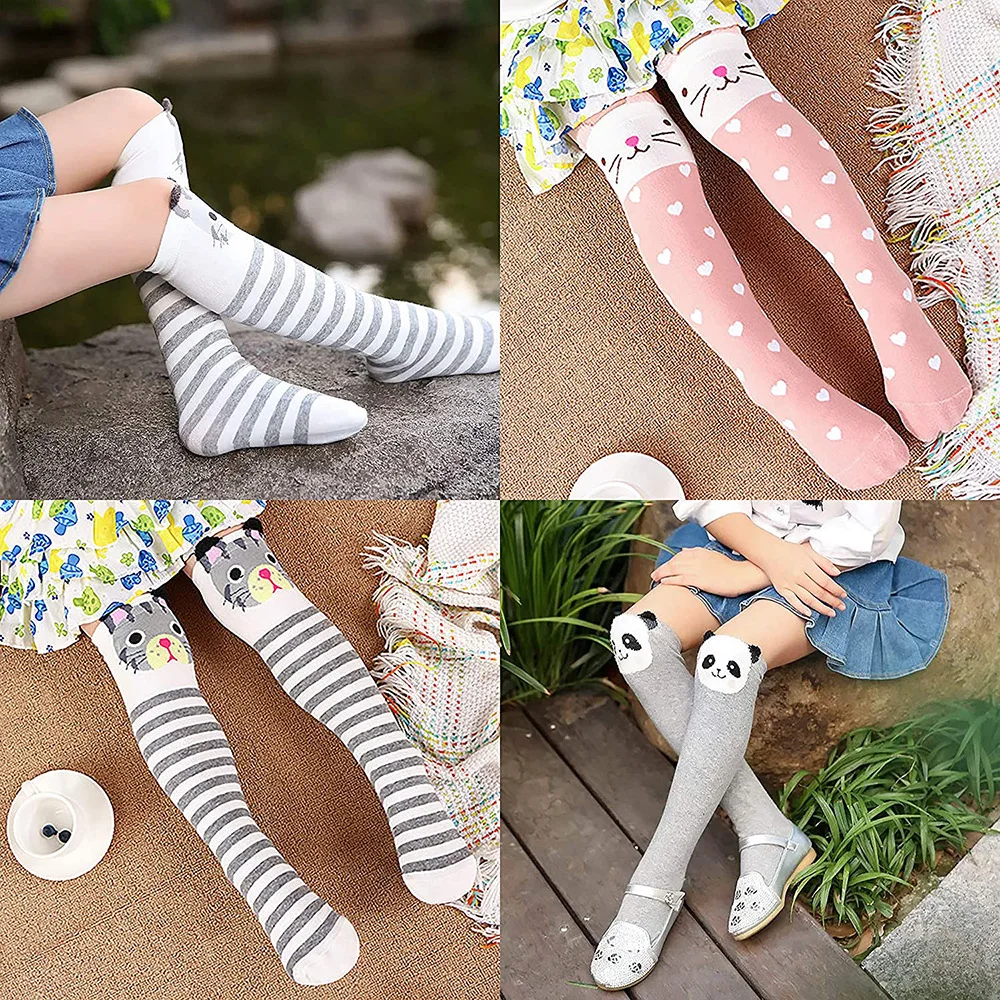 

children knee-high socks kids girl knee long sock stripe stockings Cute animals print baby calf socks baby knee high sokken