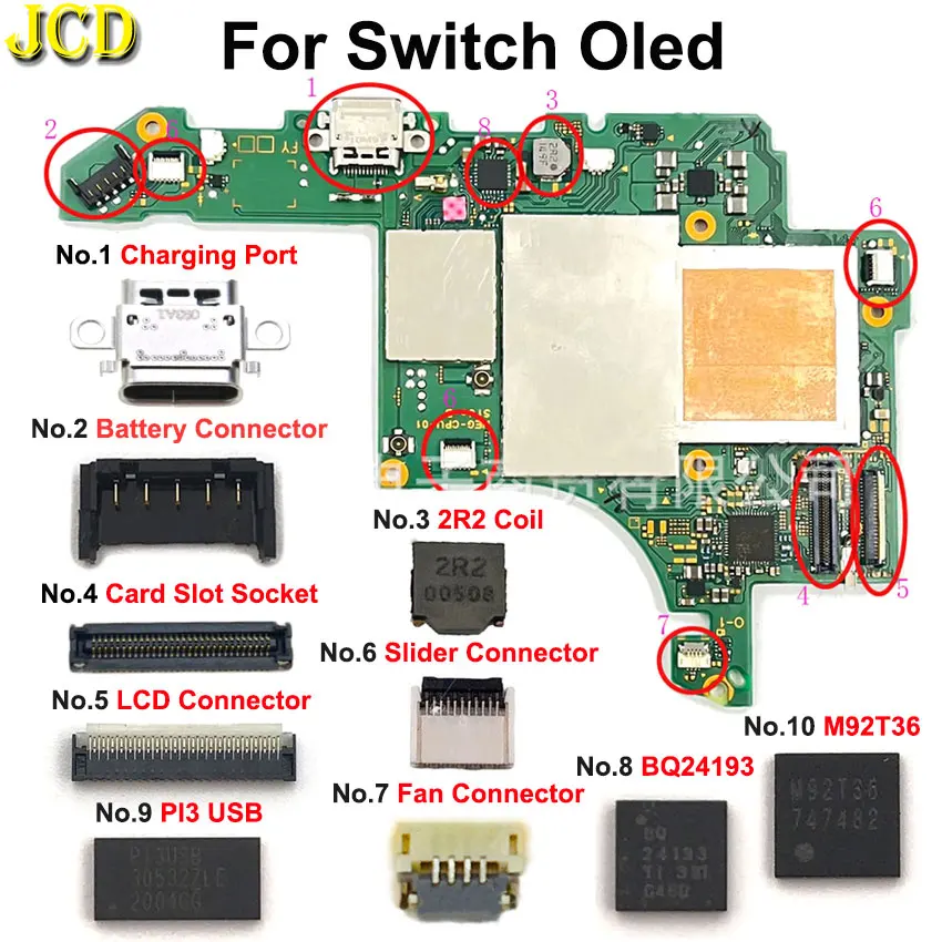 1PCS Motherboard Chip Type-C Charging Port 2R2 Coil Slider Card Slot Battery Socket LCD Screen FPC Connector For Switch NS OLED 