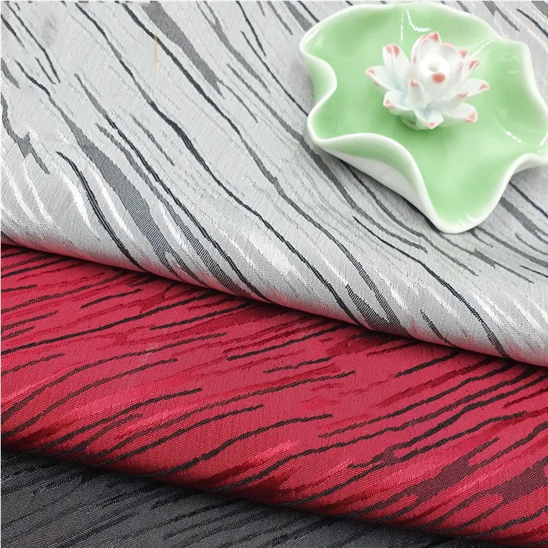 Jacquard Fabric By The Meter for Cheongsam Dresses Sewing Oblique Stripes Fashion Drape Soft Summer Thin Blue Red Printed Opaque