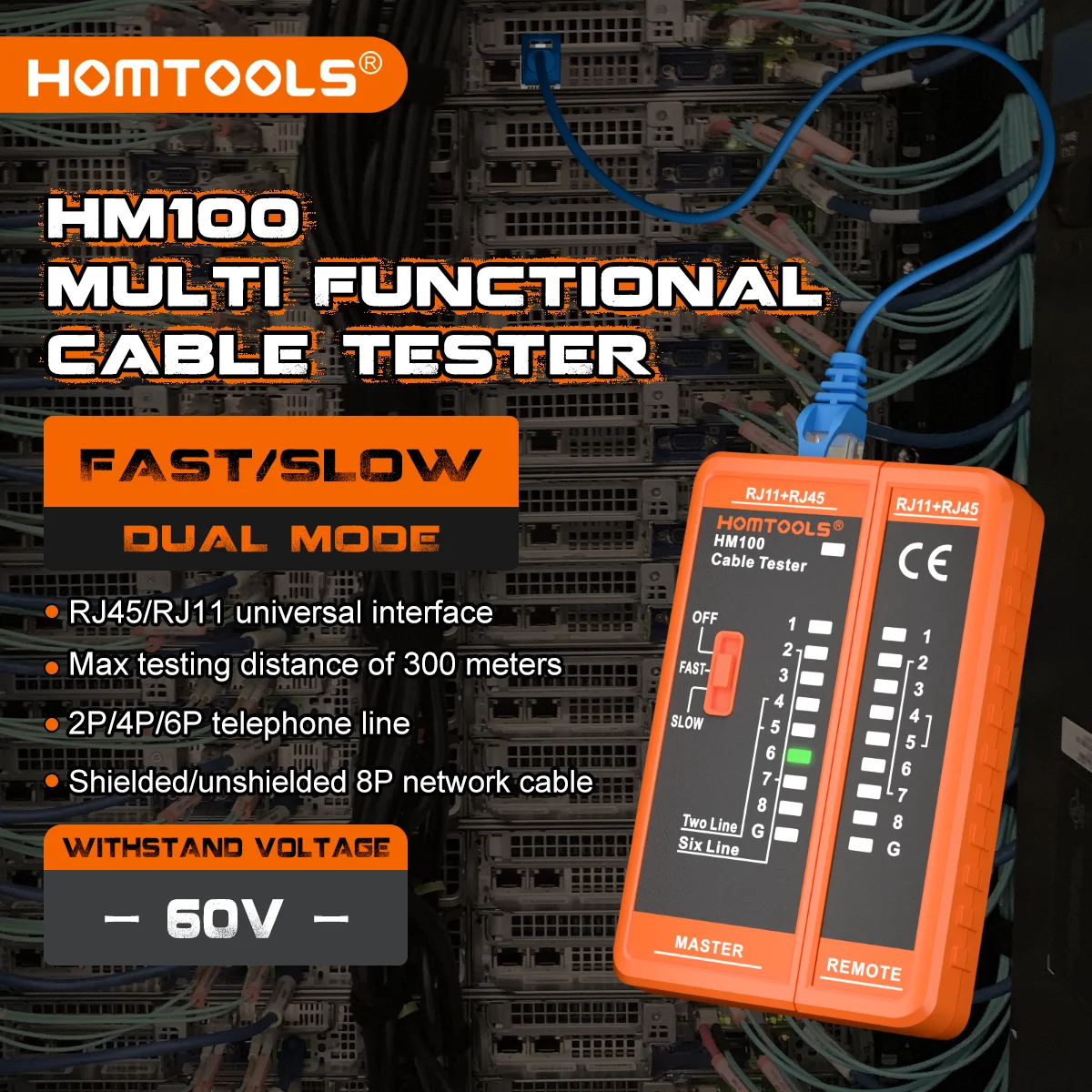 HOMTOOLS HM100 Network Cable Tester UTP LAN Cable Finder RJ11 RJ45 Master And Remote Set Alignment Meter Line Tracker Detecter