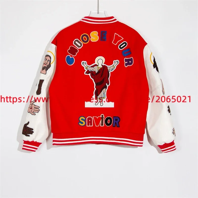 Red Saint Baseball Jackets Men Women Jesus Badge Jacket Coat