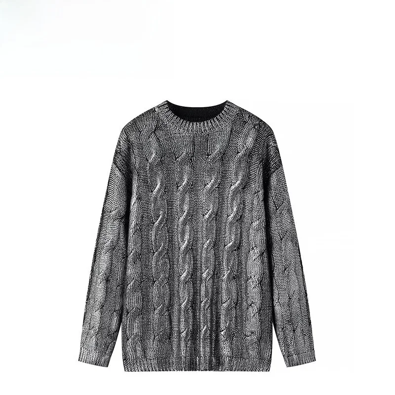 

ZBZA Autumn New Women's Faion Design Casual Versatile Simple Sle Gold Emed Sweater Street Sle round Ne Polyester ...