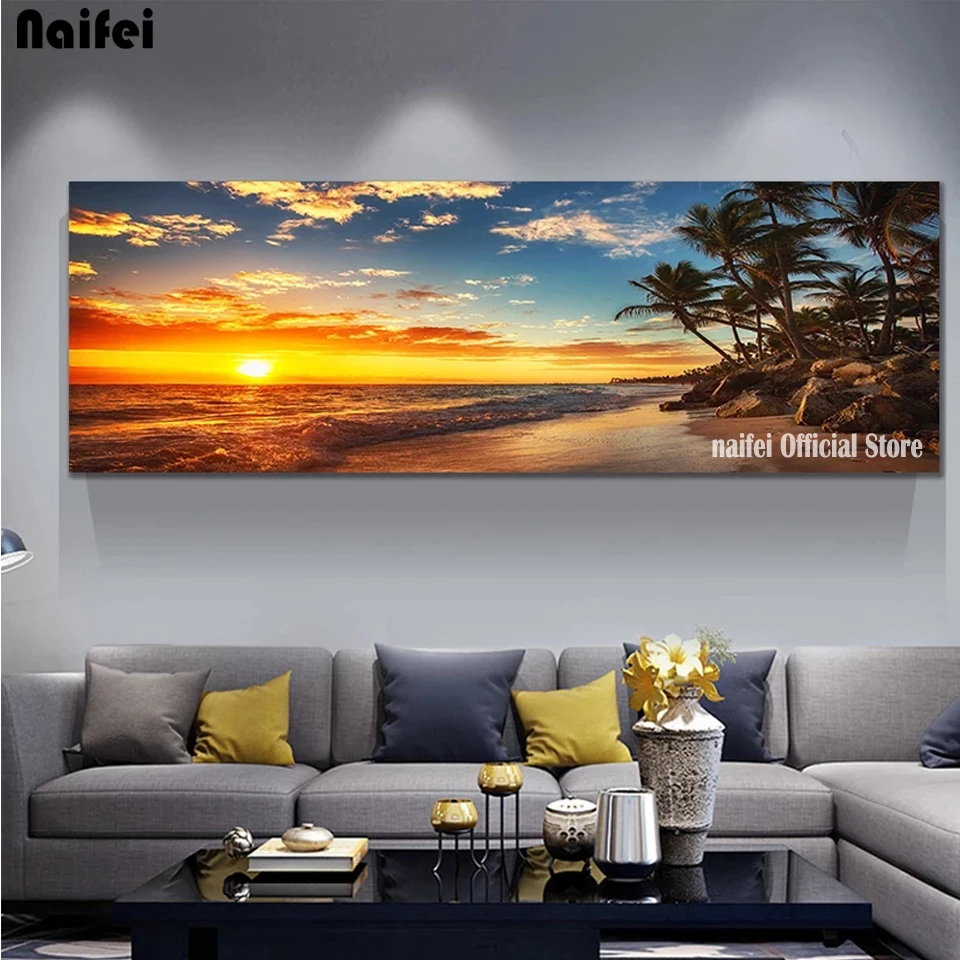 5D Diy Diamond Painting Cross Stitch Kit Sunset Seascape With Palm Trees Pictures Mosaic Diamond Embroidery Square/Round Drill