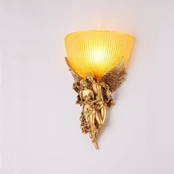 European Resin Angel Wall Lamp Living Room Creative Nordic Bedroom Golden Crystal Wall Lamp Angel Elephant Shape Bedside Lamp