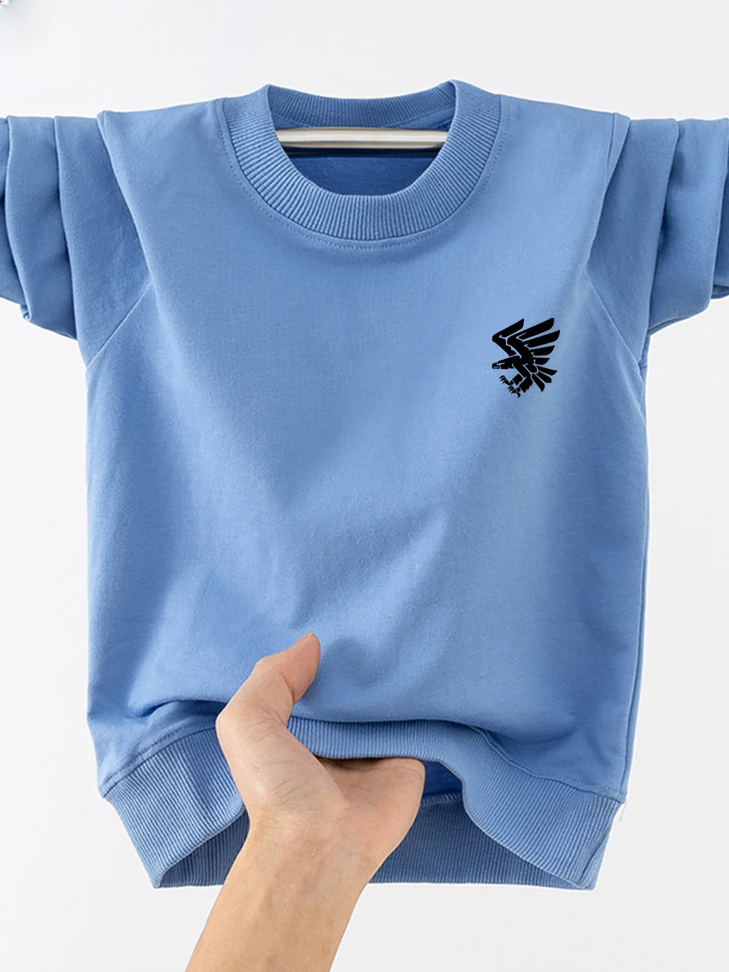 ボーイズピュアコットンラウンドネックスウェットシャツルーズフィット薄手長袖tシャツ春秋ベースシャツ快適で通気性のある