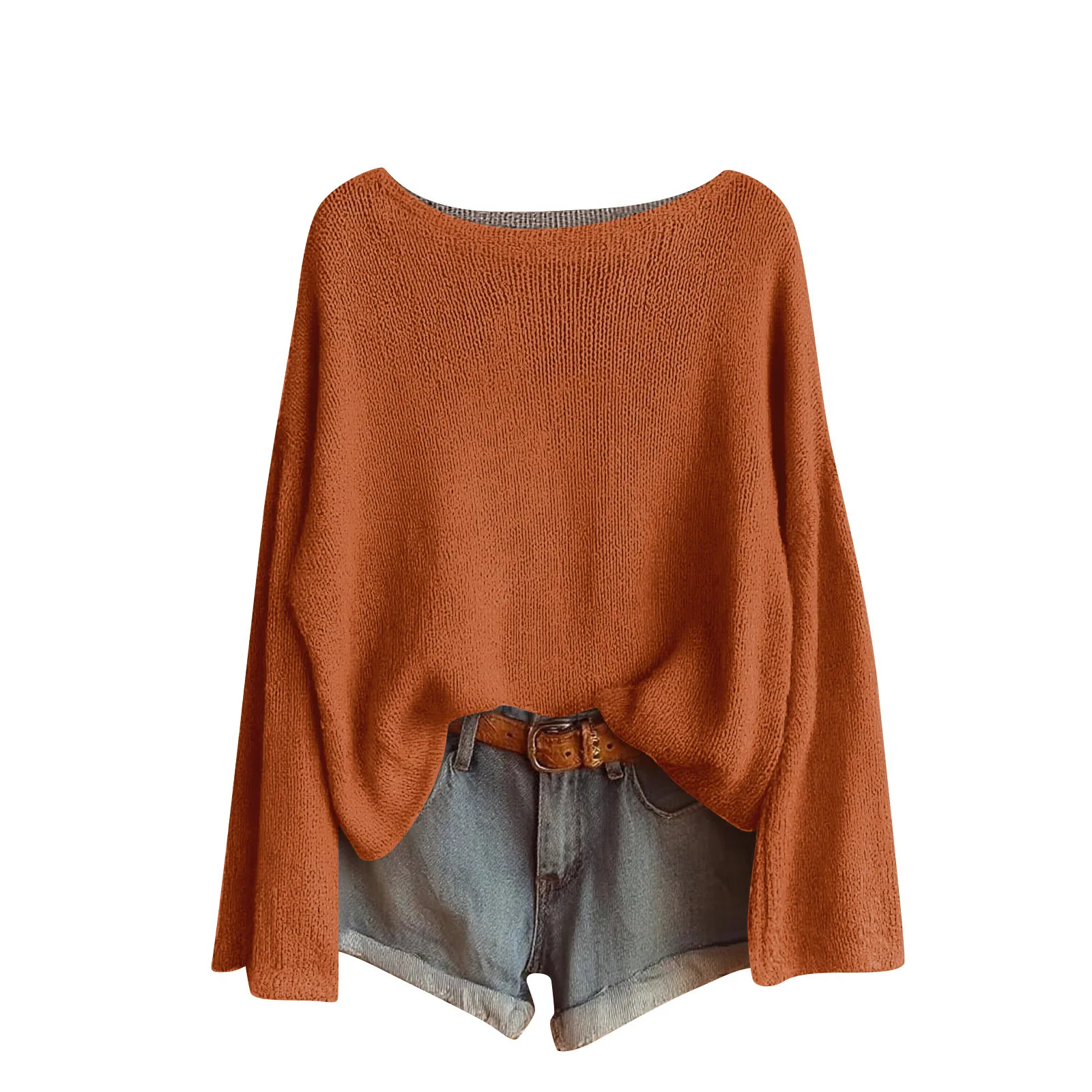 Loose Vintage Round Neck Thin Knitting Long Sleeve Pullovers Simple Casual Solid Color Ladies Daily Commuted Soft Sweater