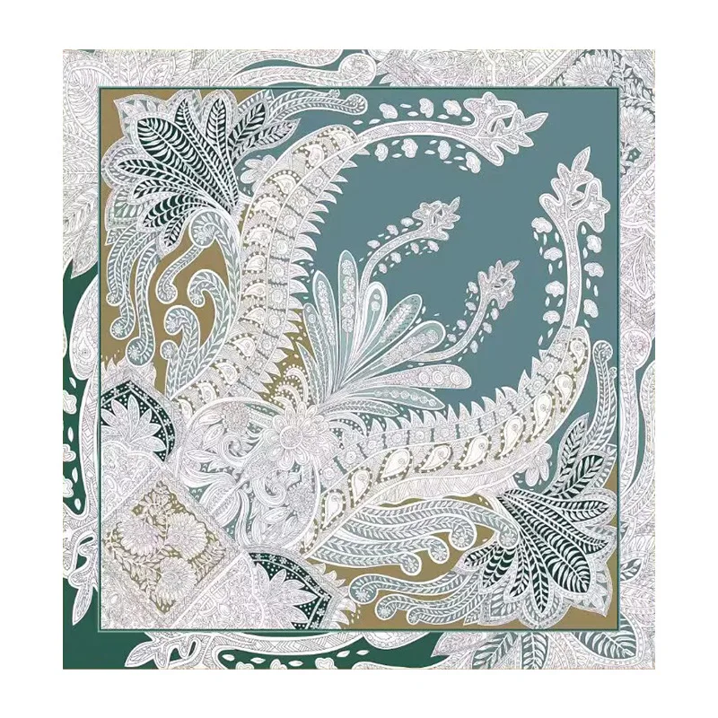 

Paisley Scarf 110CM Women Square 100% Silk Shawl Hand Rolled Edges Scarves Female 110CM Foulard Femme Head Neck Accessories