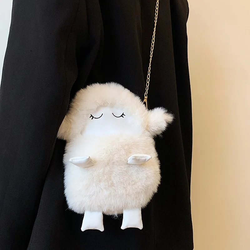 2023 new cute plush lamb bag furry chain crossbody bag