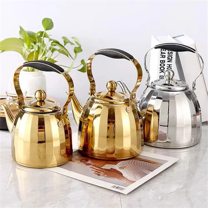 1L/1.5L/2L Gold Thickened Water Kettle with Infuser Stainless Steel Rapid Heating Boiling Water Pot Teapot For Home Tea Kettle