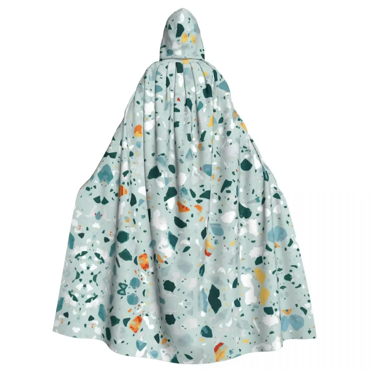 Hooded  Polyester Unisex Witch Cape Costume Accessory Terrazzo Teal Print Elf Purim