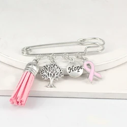 10PCS Lot NEW Breast Cancer Awareness Brooch Awareness Jewelry Love Faith Hope Angel Pink Ribbon Cancer Pins Brooch Safety Pin